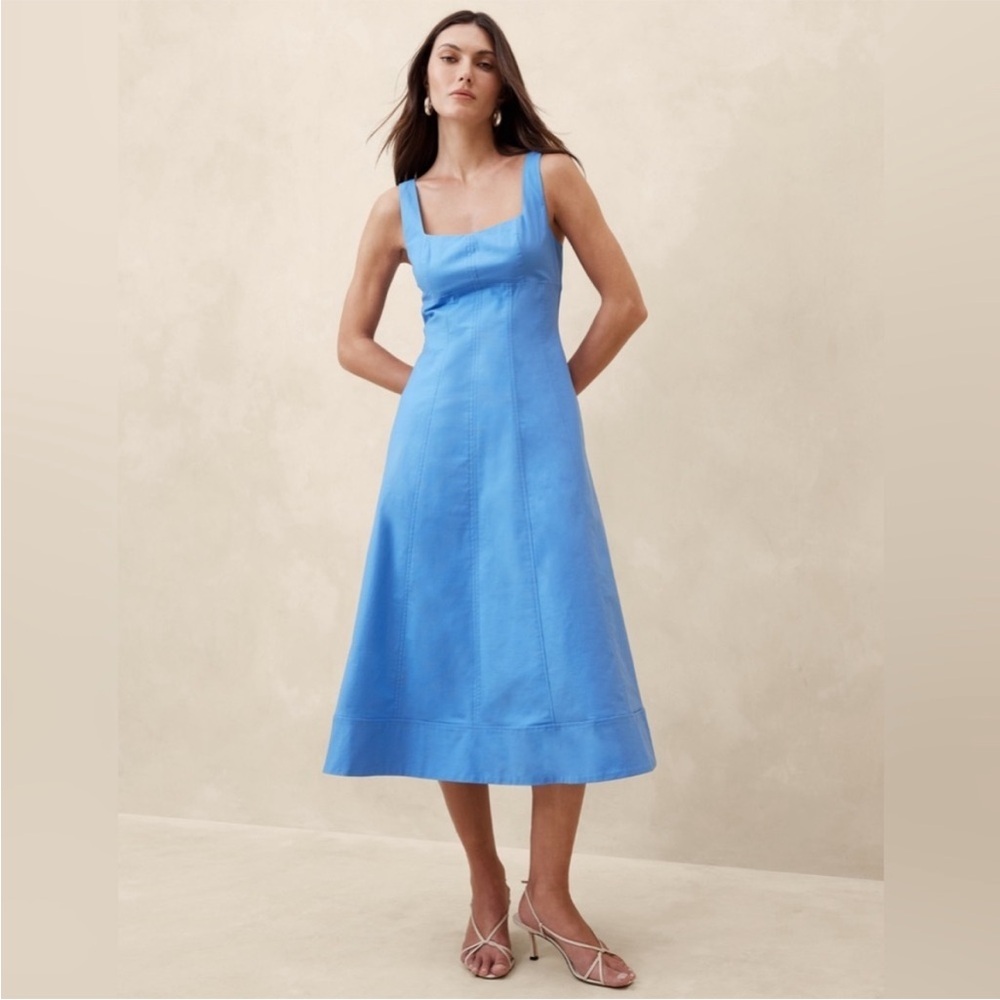 NWT! Banana Republic Blue Natalia Square-Neck Midi Dress - Size 12